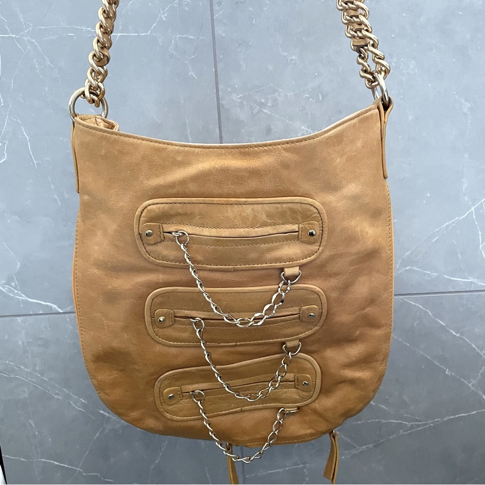 SABINA NEW YORK Genuine Leather Golden Yellow Chain Shoulder Bag Purse
